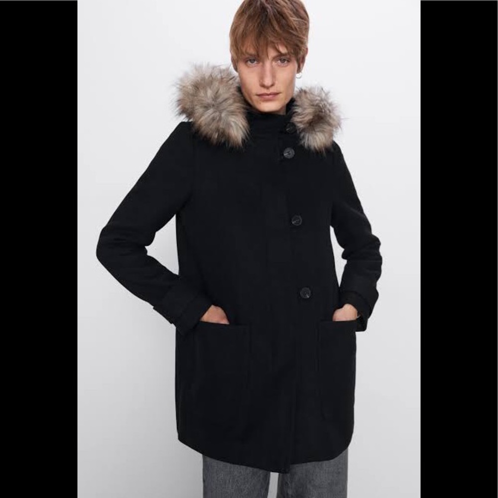 Zara coat with faux fur hood